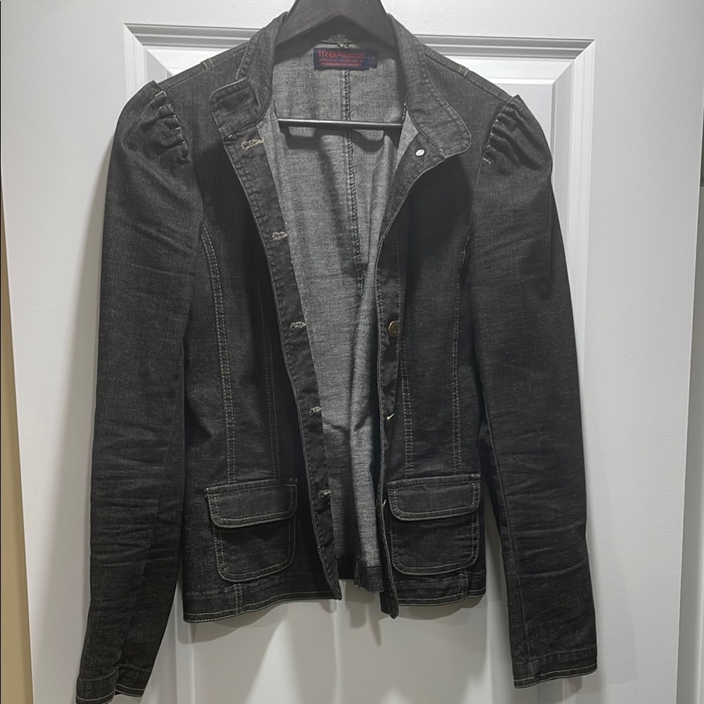 ♻️Tribal Denim Jacket in Classic Black